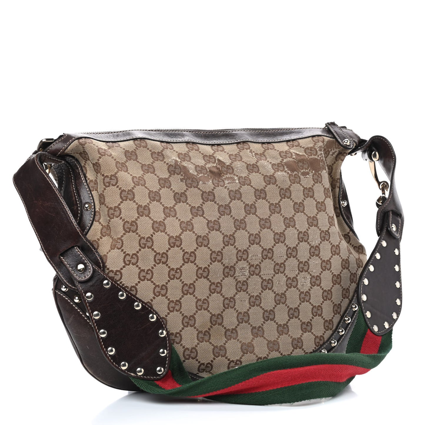 Monogram Web Studded Pelham Shoulder Bag Dark Brown