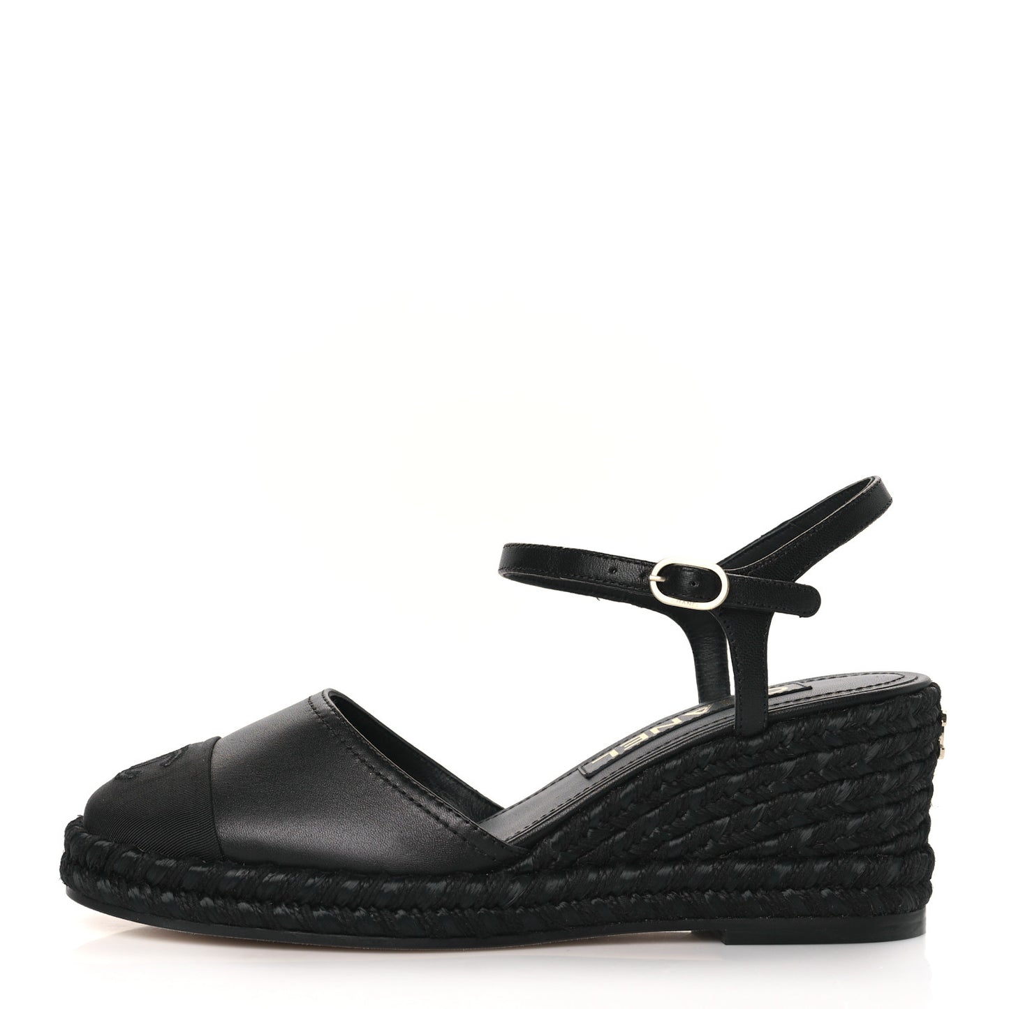 Lambskin Grosgrain CC Espadrilles Wedges 36 Black