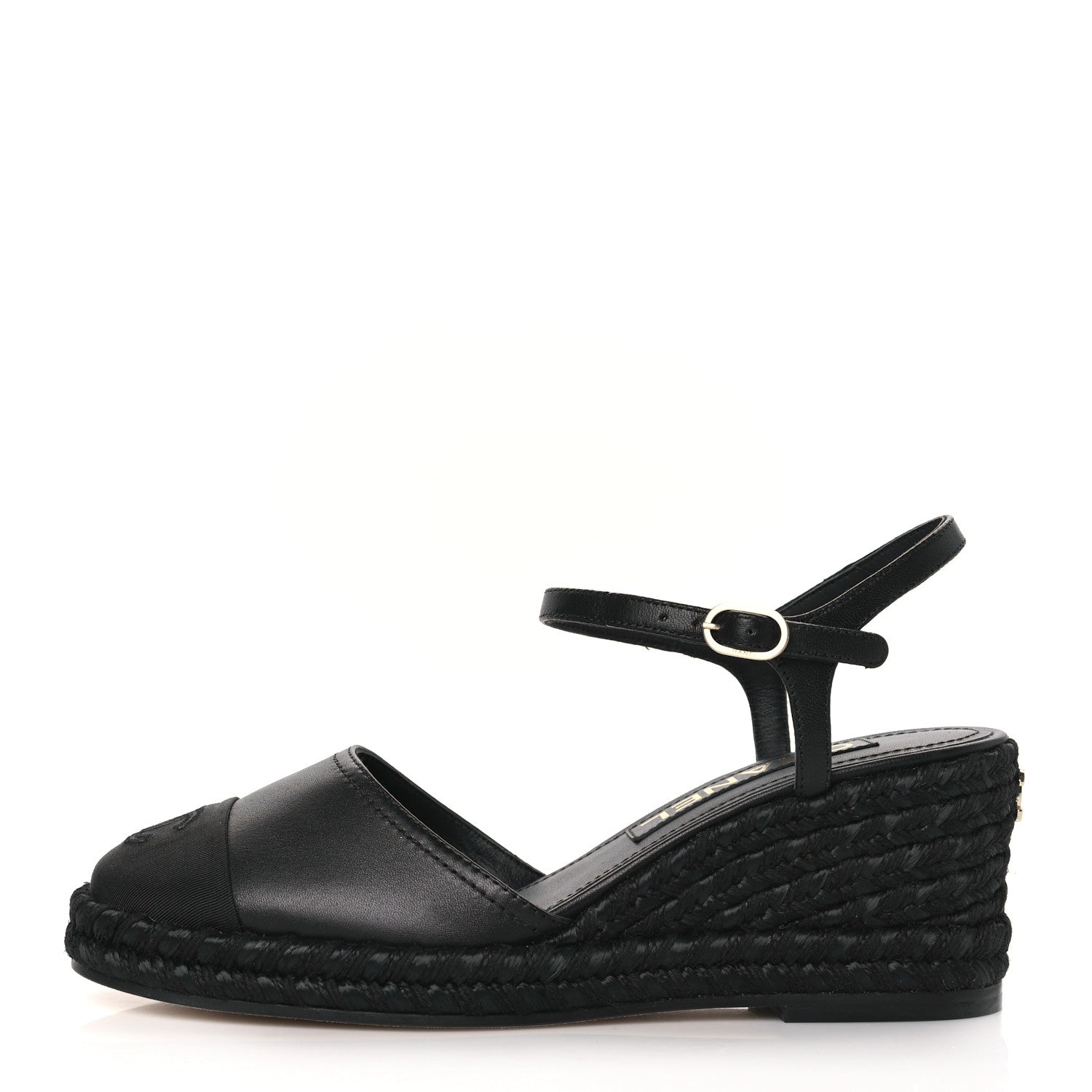 Chanel Lambskin Grosgrain CC Espadrilles Wedges 36 Black 1 of 9