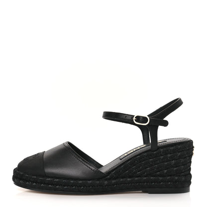 Chanel Lambskin Grosgrain CC Espadrilles Wedges 36 Black 1 of 9