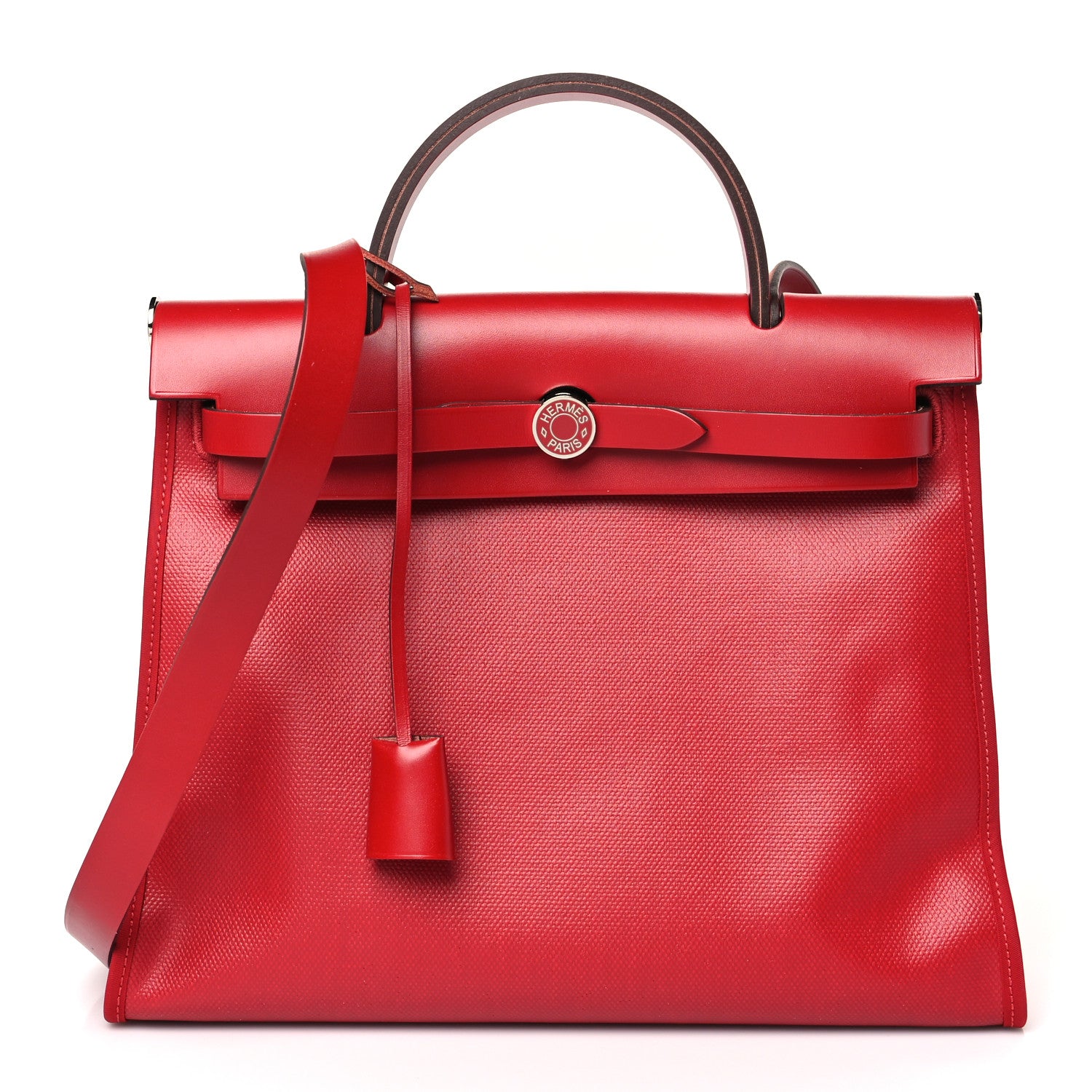 Hermes Toile H Berline Vache Hunter Herbag Zip PM 31 Rouge Piment Ecru 3 of 11