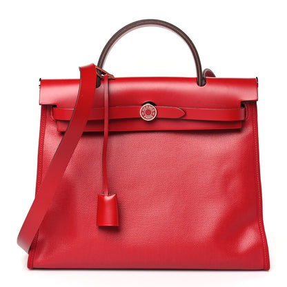 Hermes Toile H Berline Vache Hunter Herbag Zip PM 31 Rouge Piment Ecru 3 of 11