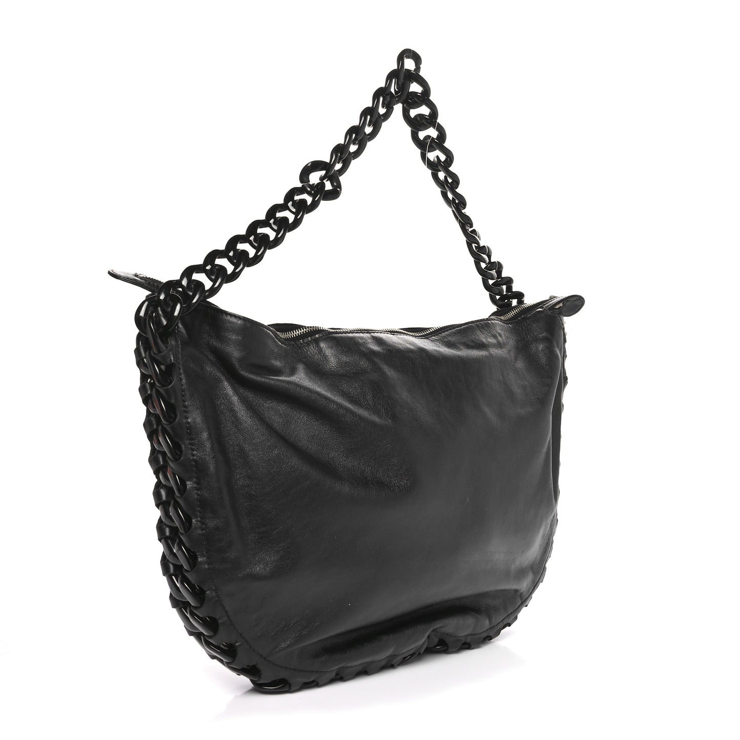 Calfskin Modern Chain Rhodoid Hobo Black