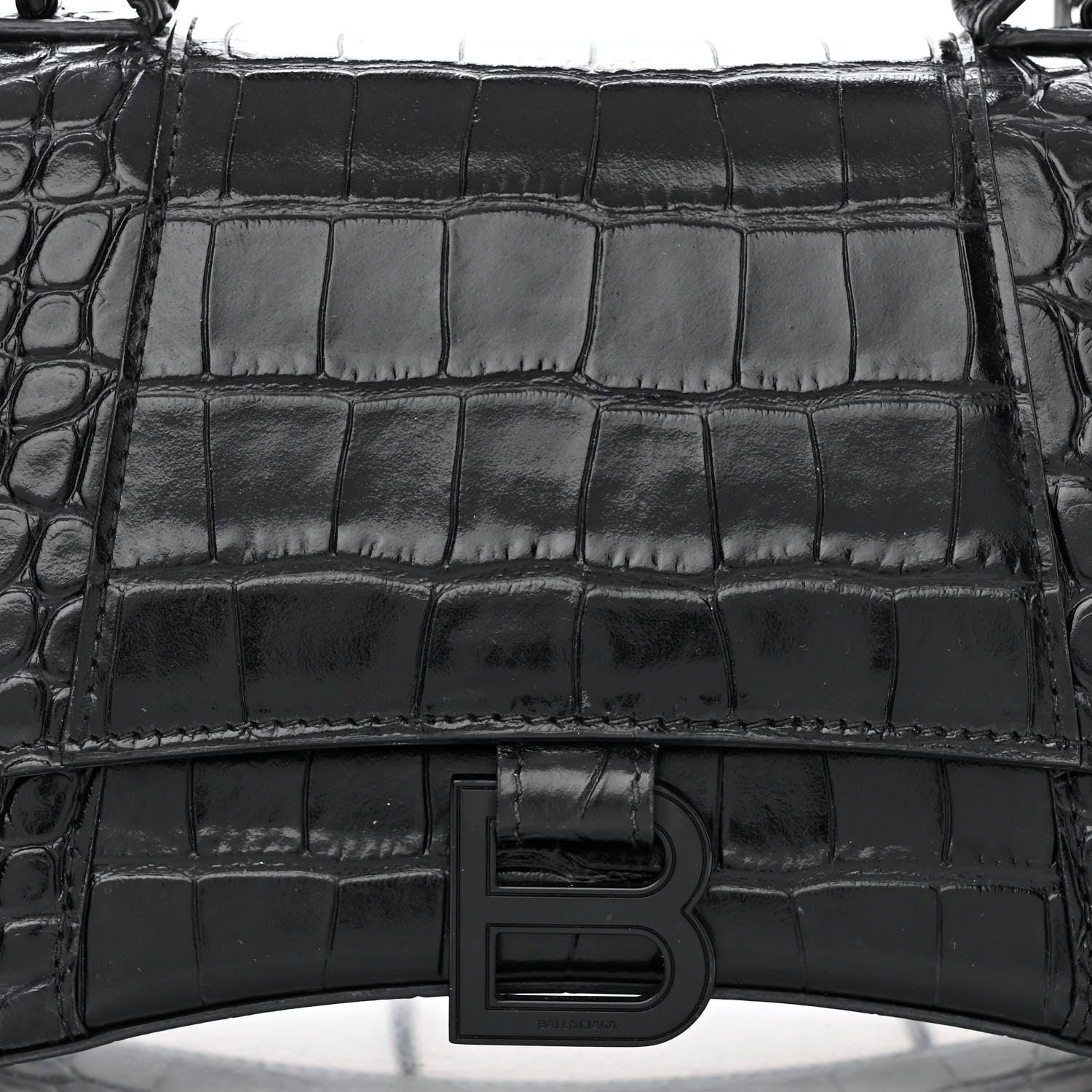 Balenciaga Shiny Calfskin Monochrome Crocodile Embossed Small Hourglass Top Handle Bag Black 9 of 15