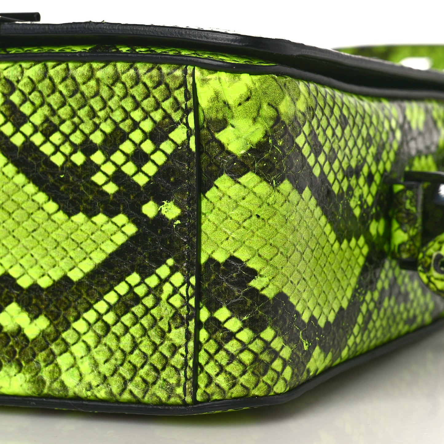 Calfskin Snakeskin Printed Diag Binder Flap Bag Yellow Black