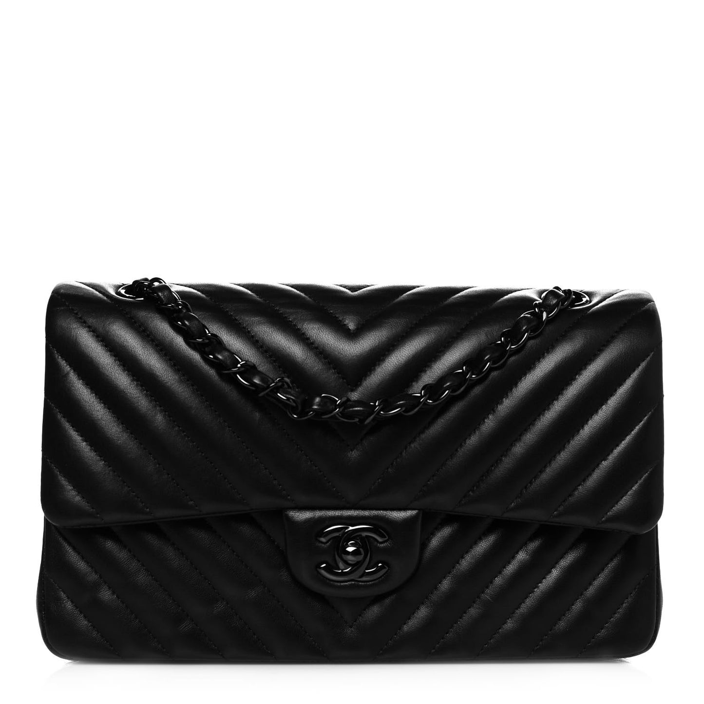 Lambskin Chevron Quilted Medium Double Flap So Black
