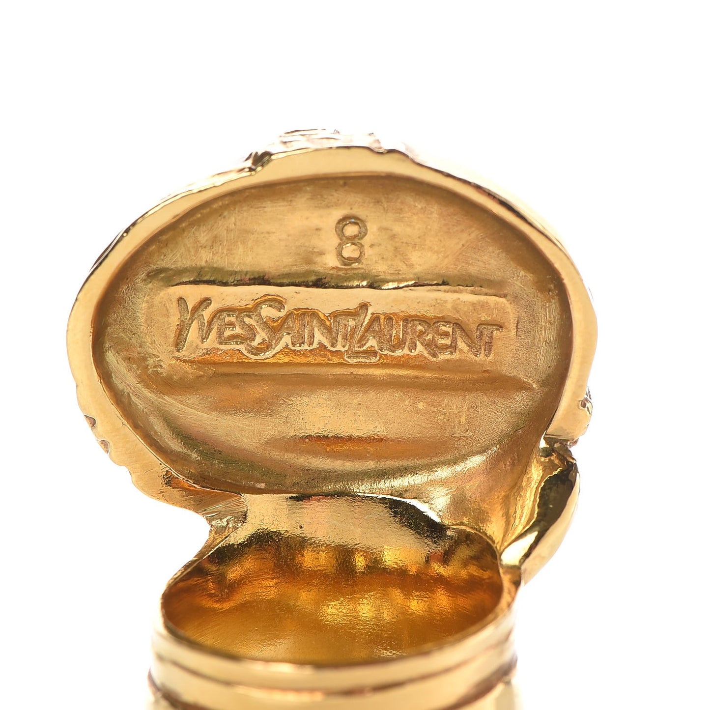 Glass Cabochon Arty Ovale Ring 8 Gold Coral