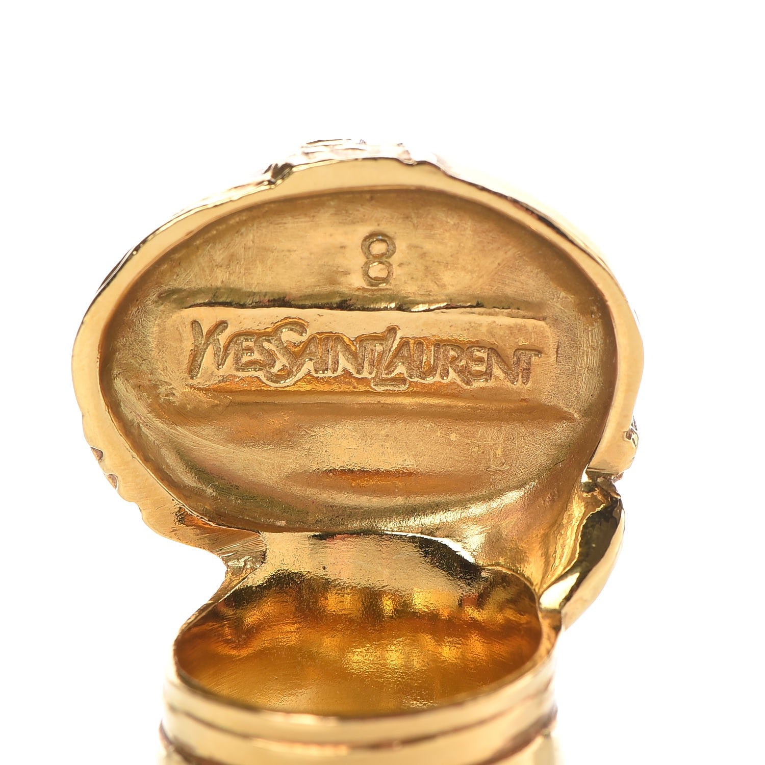 Saint Laurent Glass Cabochon Arty Ovale Ring 8 Gold Coral 4 of 4