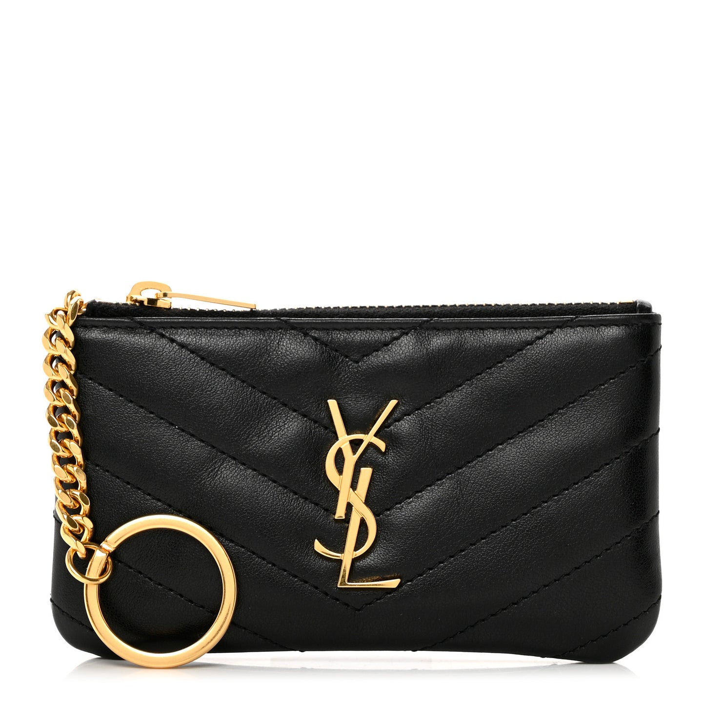 Calfskin Matelasse Monogram Key Pouch Black