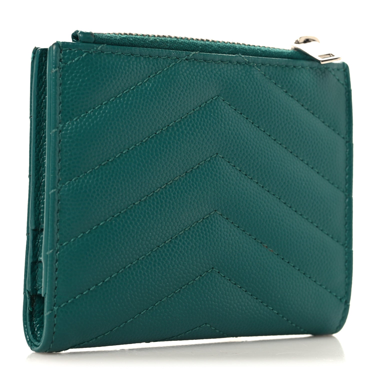 Saint Laurent Grain De Poudre Matelasse Chevron Monogram Zipped Card Case Malachite Green 3 of 6