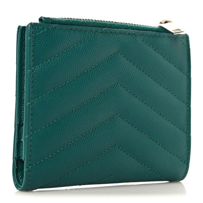 Saint Laurent Grain De Poudre Matelasse Chevron Monogram Zipped Card Case Malachite Green 3 of 6