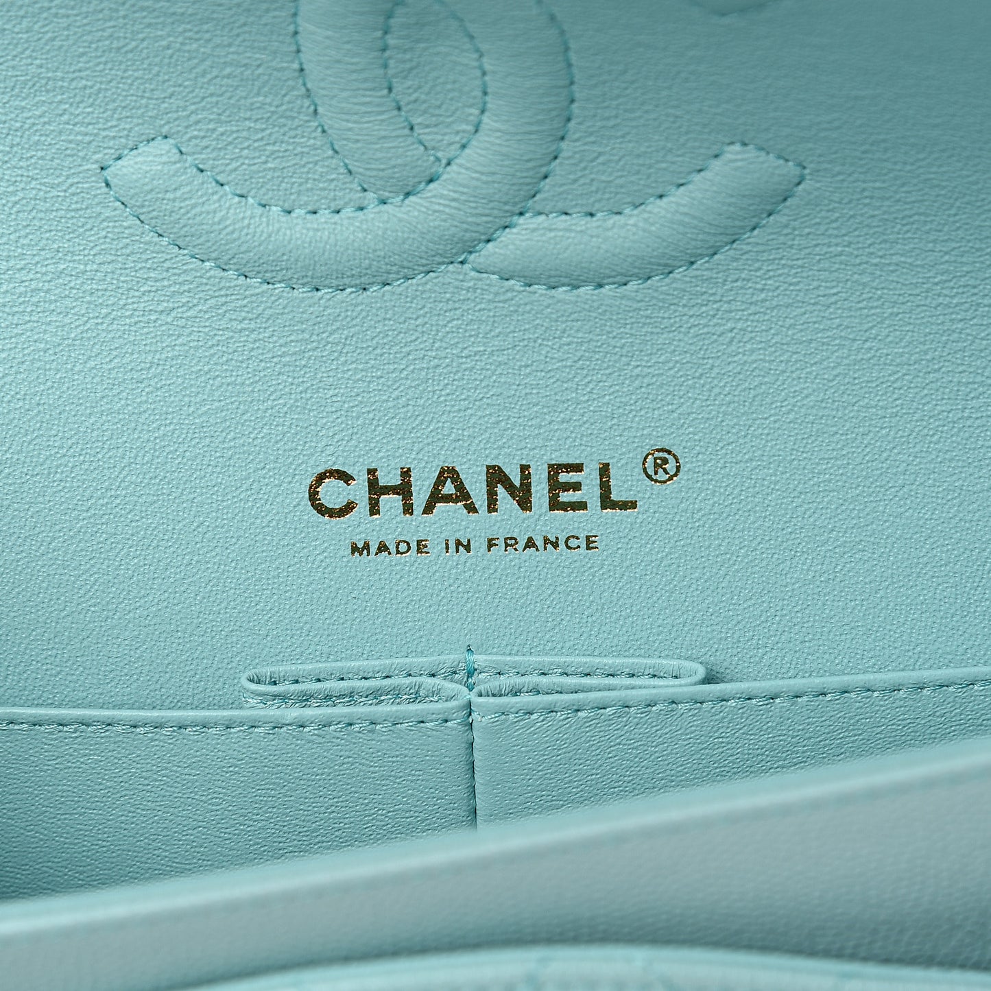 Caviar Quilted Medium Double Flap Light Blue