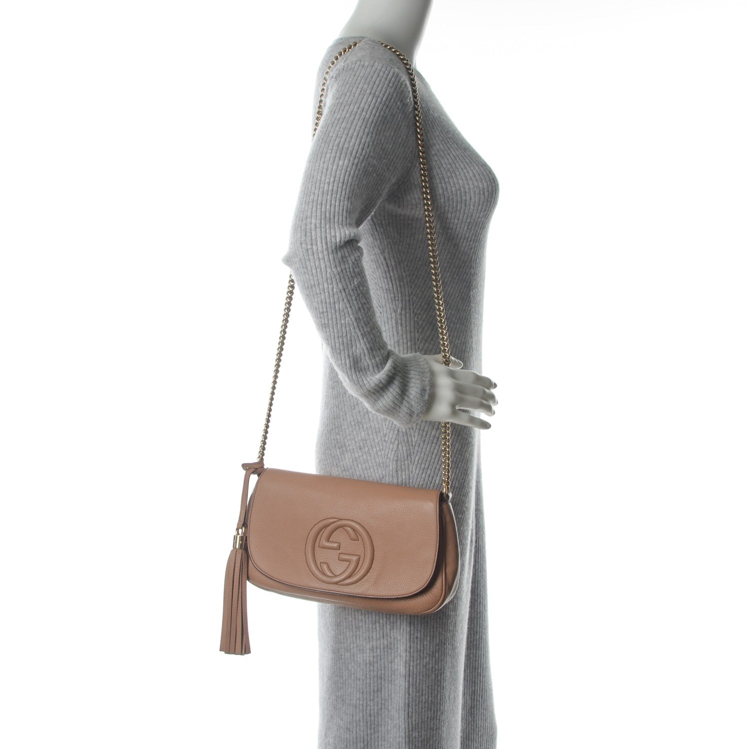 Gucci Pebbled Calfskin Medium Soho Flap Crossbody Camelia 2 of 7