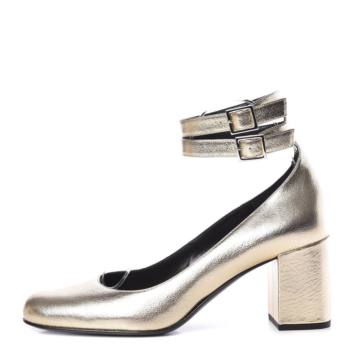 Metallic Calfskin Babies Ankle Strap Pumps 40 Platino