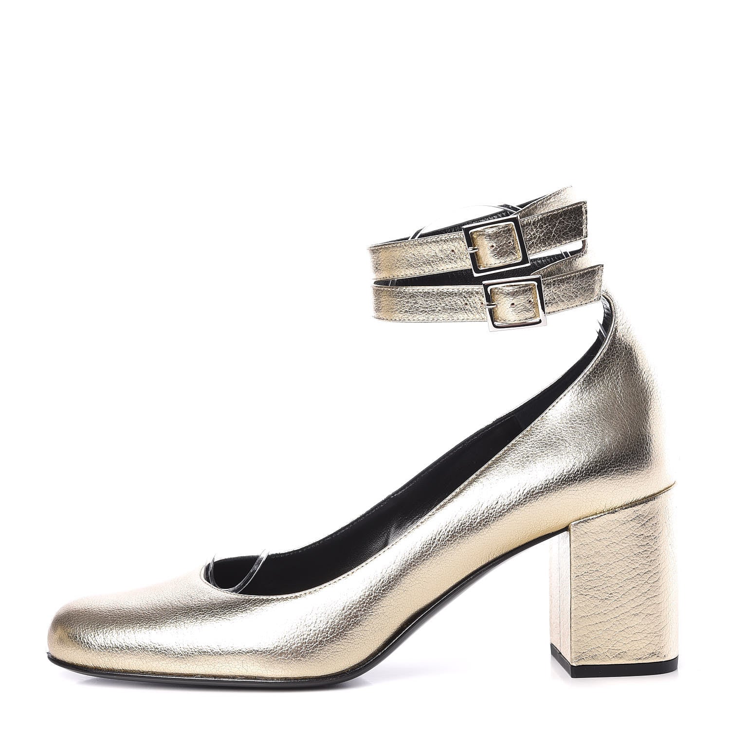 Saint Laurent Metallic Calfskin Babies Ankle Strap Pumps 40 Platino 1 of 11