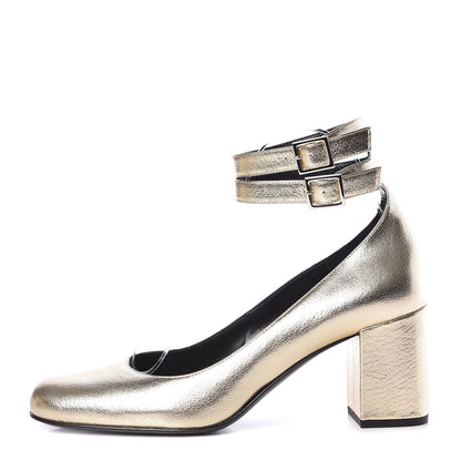 Saint Laurent Metallic Calfskin Babies Ankle Strap Pumps 40 Platino 1 of 11