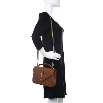 Saint Laurent Sheepskin Matelasse Chevron Monogram Medium College Bag Brick 2 of 10