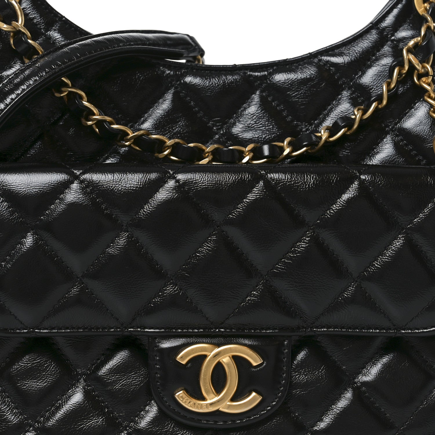 Chanel Shiny Crumpled Calfskin Quilted Wavy CC Hobo Black 1855098