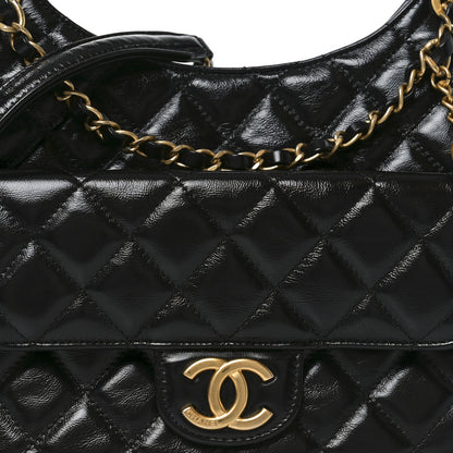 Chanel Shiny Crumpled Calfskin Quilted Wavy CC Hobo Black 8 of 10