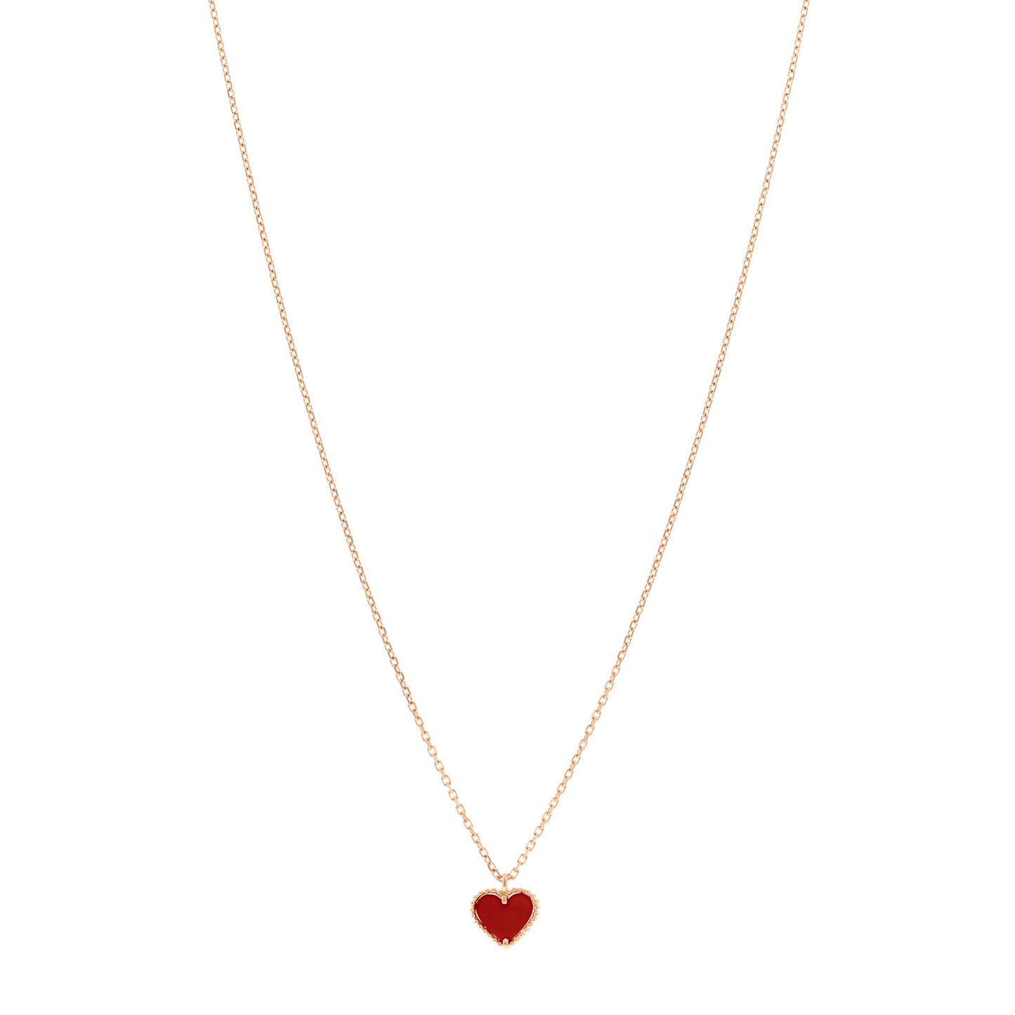 18k Rose Gold Carnelian Sweet Alhambra Heart Pendant Necklace