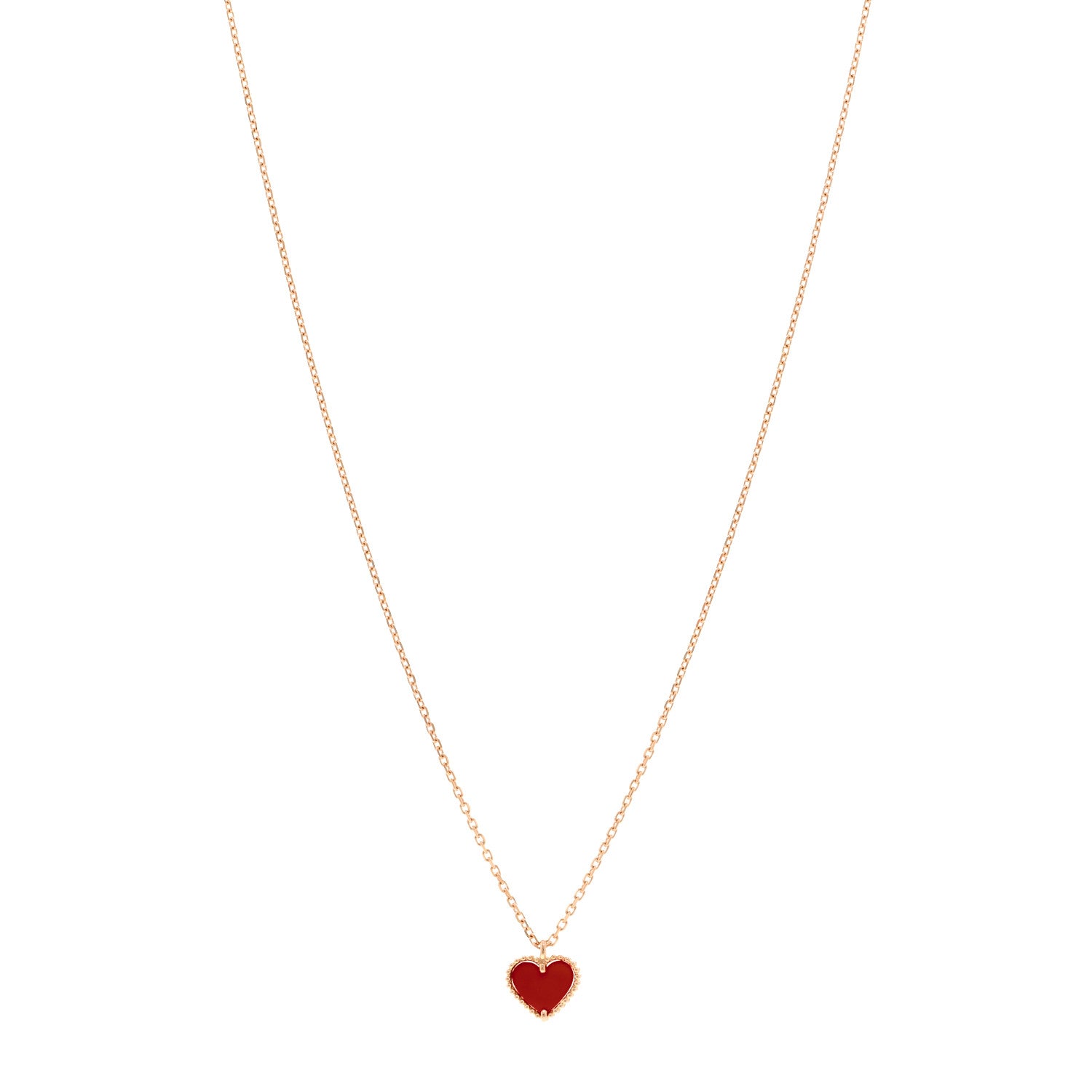 Van Cleef & Arpels 18k Rose Gold Carnelian Sweet Alhambra Heart Pendant Necklace 1 of 4