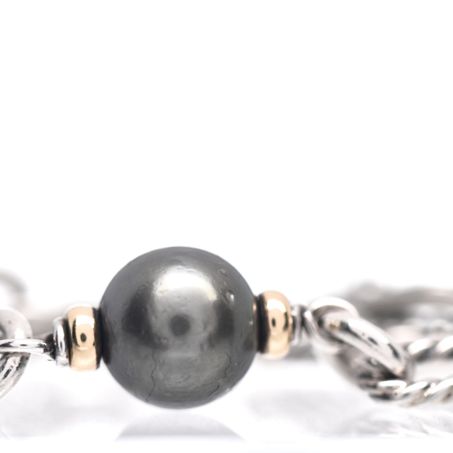 Sterling Silver 18K Yellow Gold Tahitian Pearl 10mm Figaro Bracelet