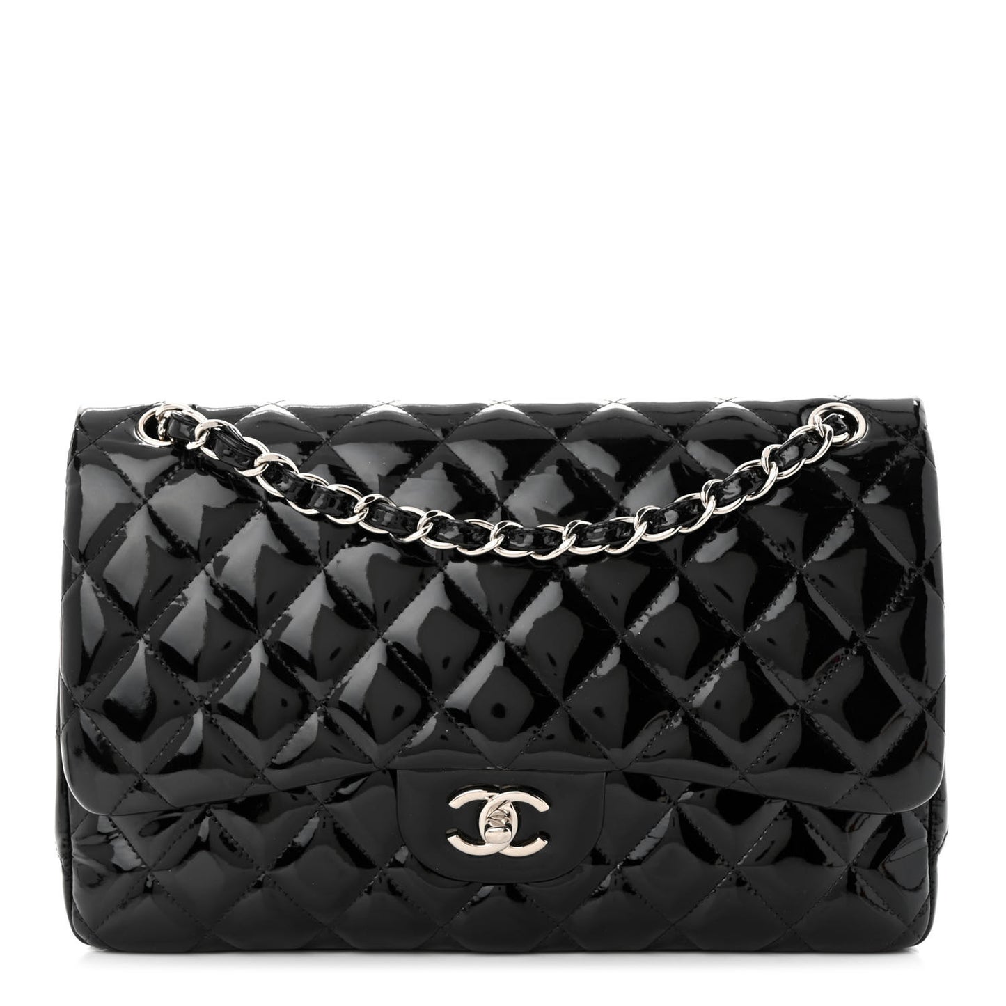 Patent Quilted Jumbo Double Flap Black