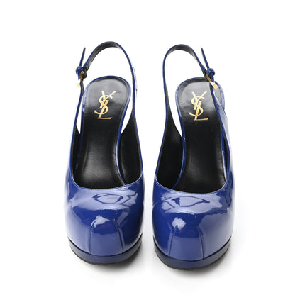Saint Laurent Vitello Vernice Slingback Platform Pumps 39 Royal Blue 2 of 9