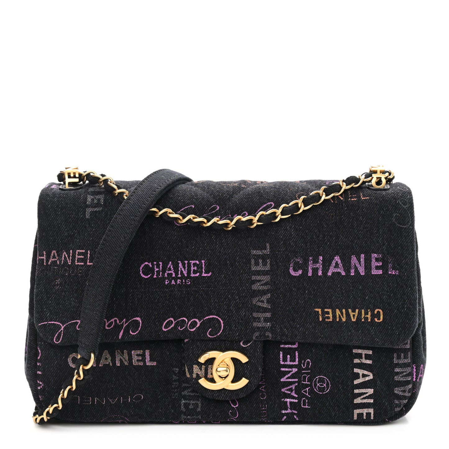 Denim Quilted Denim Mood Large Flap Black Multicolor