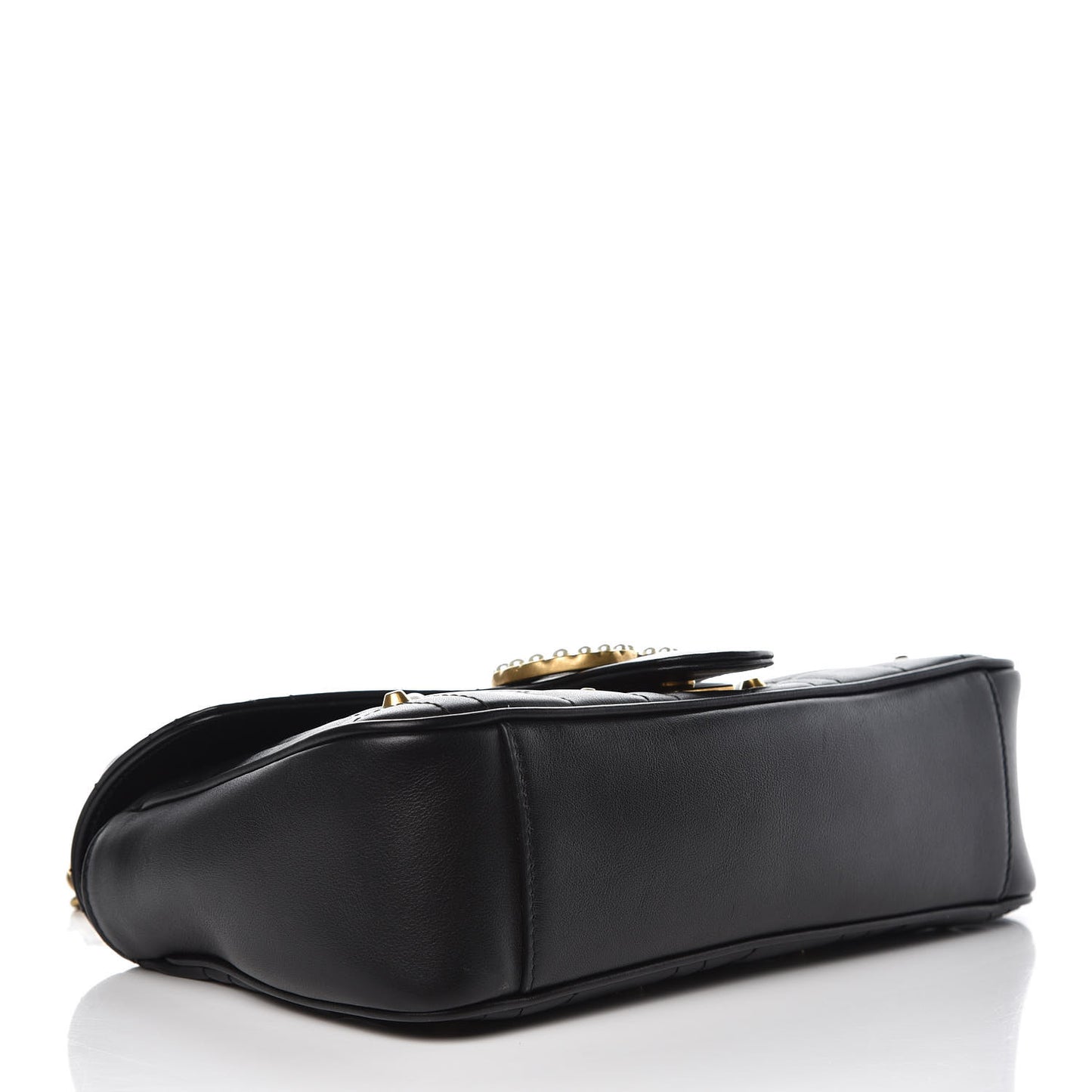 Calfskin Matelasse Studded Small Pearly GG Marmont Shoulder Bag Black