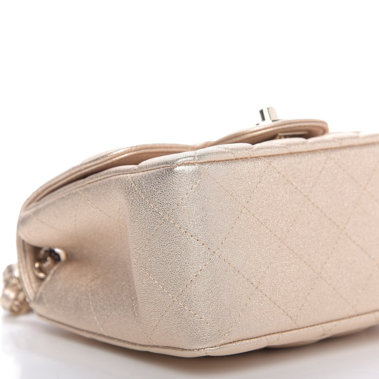 Metallic Lambskin Quilted Mini Square Flap Gold