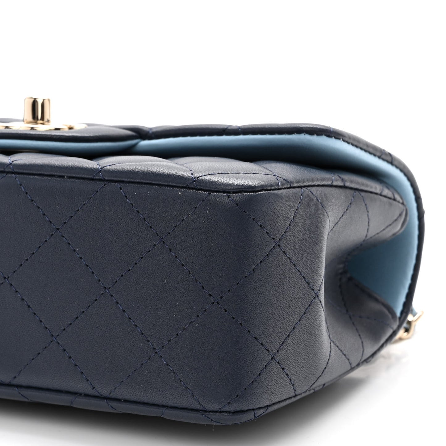 Lambskin Quilted Bi-Color Mini Top Handle Rectangular Flap Navy Blue Light Blue