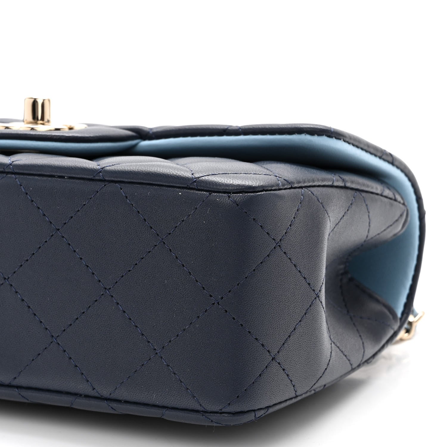 Chanel Lambskin Quilted Bi-Color Mini Top Handle Rectangular Flap Navy Blue Light Blue 10 of 11