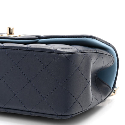 Chanel Lambskin Quilted Bi-Color Mini Top Handle Rectangular Flap Navy Blue Light Blue 10 of 11