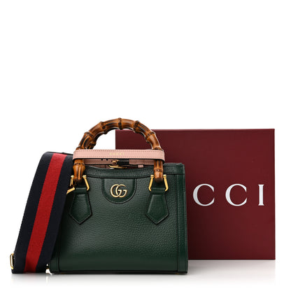 Gucci Textured Dollar Calfskin Mini Diana Tote Bag Vintage Green Pink 17 of 17