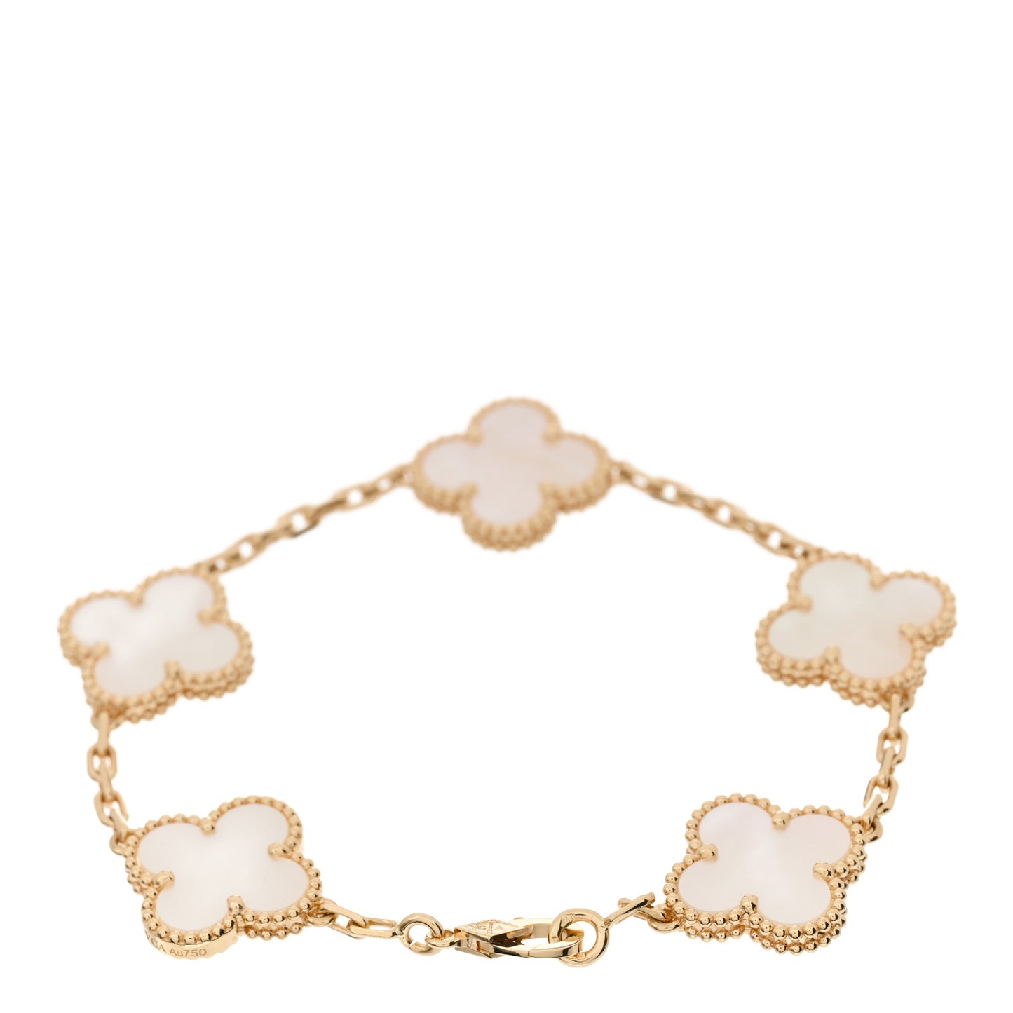 18K Yellow Gold Mother of Pearl 5 Motifs Vintage Alhambra Bracelet