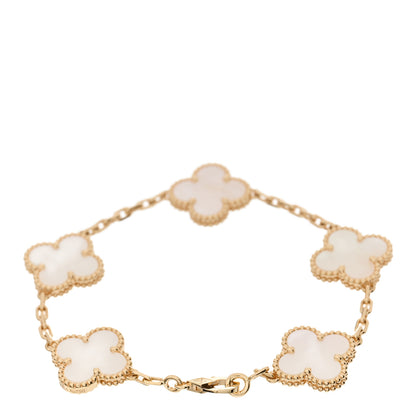 Van Cleef & Arpels 18K Yellow Gold Mother of Pearl 5 Motifs Vintage Alhambra Bracelet 3 of 6