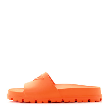 Prada EVA Rubber Triangle Logo Embossed Womens Lug Sole 20mm Slide Sandals 36 Papaya 1 of 7