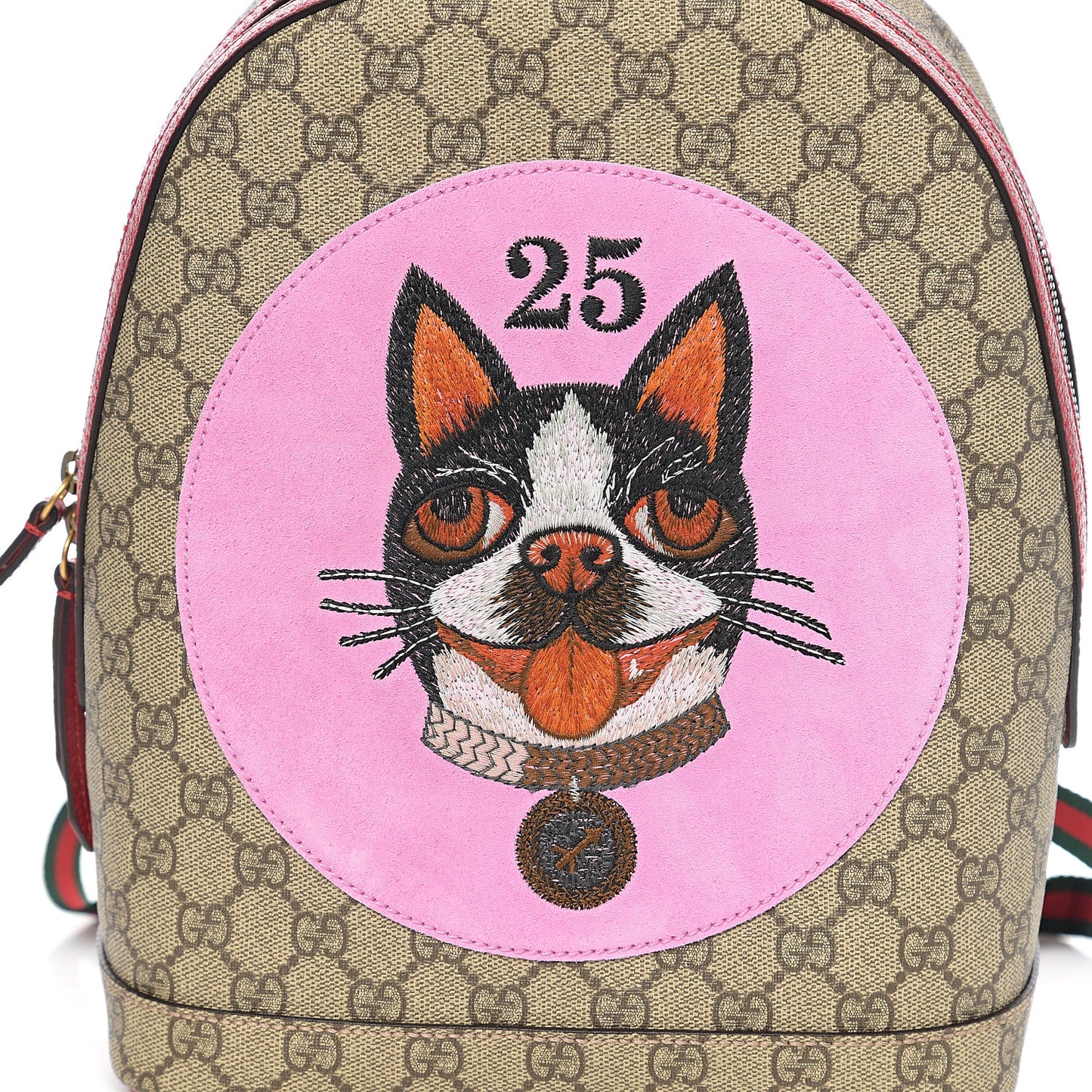 GG Supreme Monogram Web Bosco Patch Dome Backpack Beige Malva Hibiscus Red