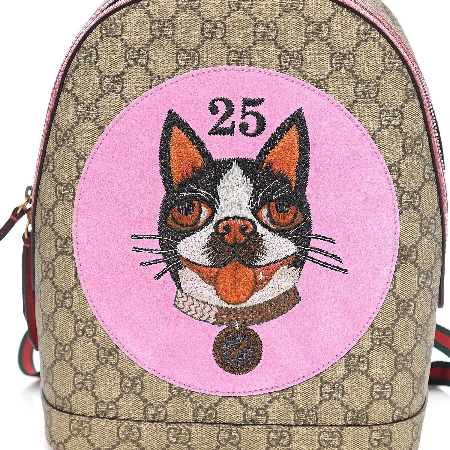 Gucci GG Supreme Monogram Web Bosco Patch Dome Backpack Beige Malva Hibiscus Red 9 of 9