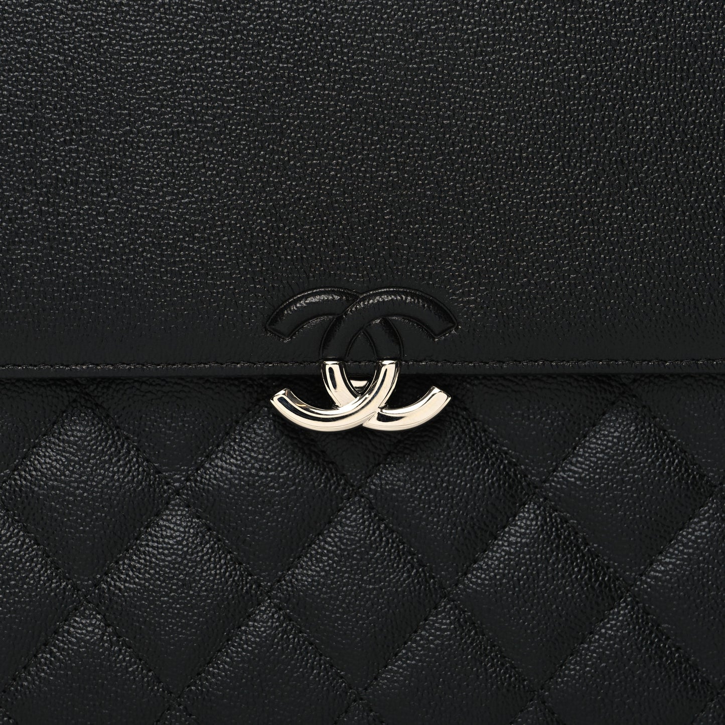 Grained Calfskin Quilted CC Box Pouch Black