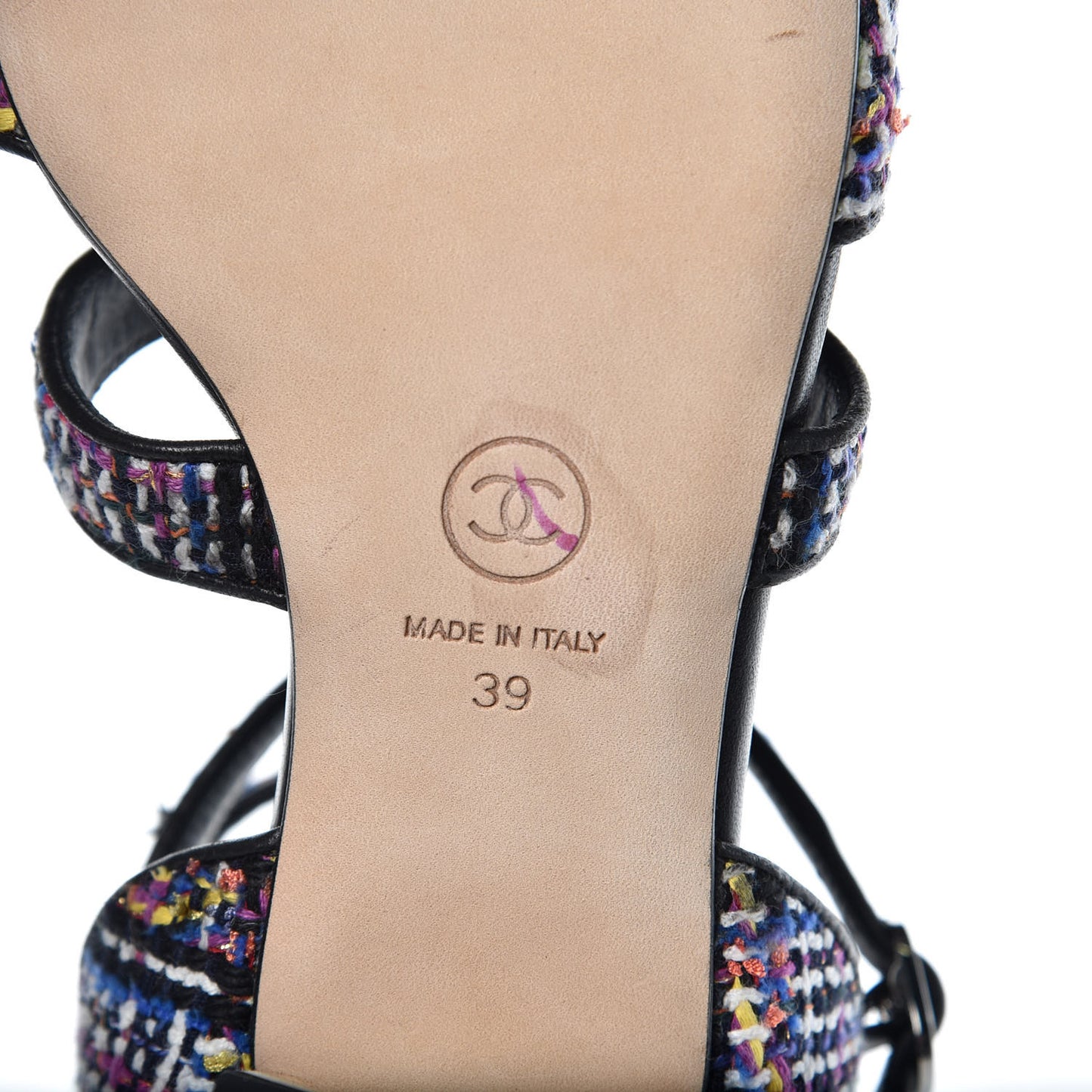 Tweed Lambskin Sandals 39 Black Blue Yellow Fuchsia