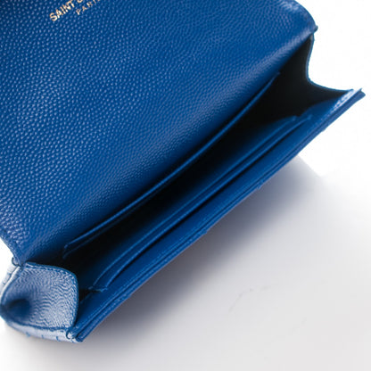 Saint Laurent Grain De Poudre Matelasse Chevron Small Monogram Envelope Wallet Royal Blue 6 of 7