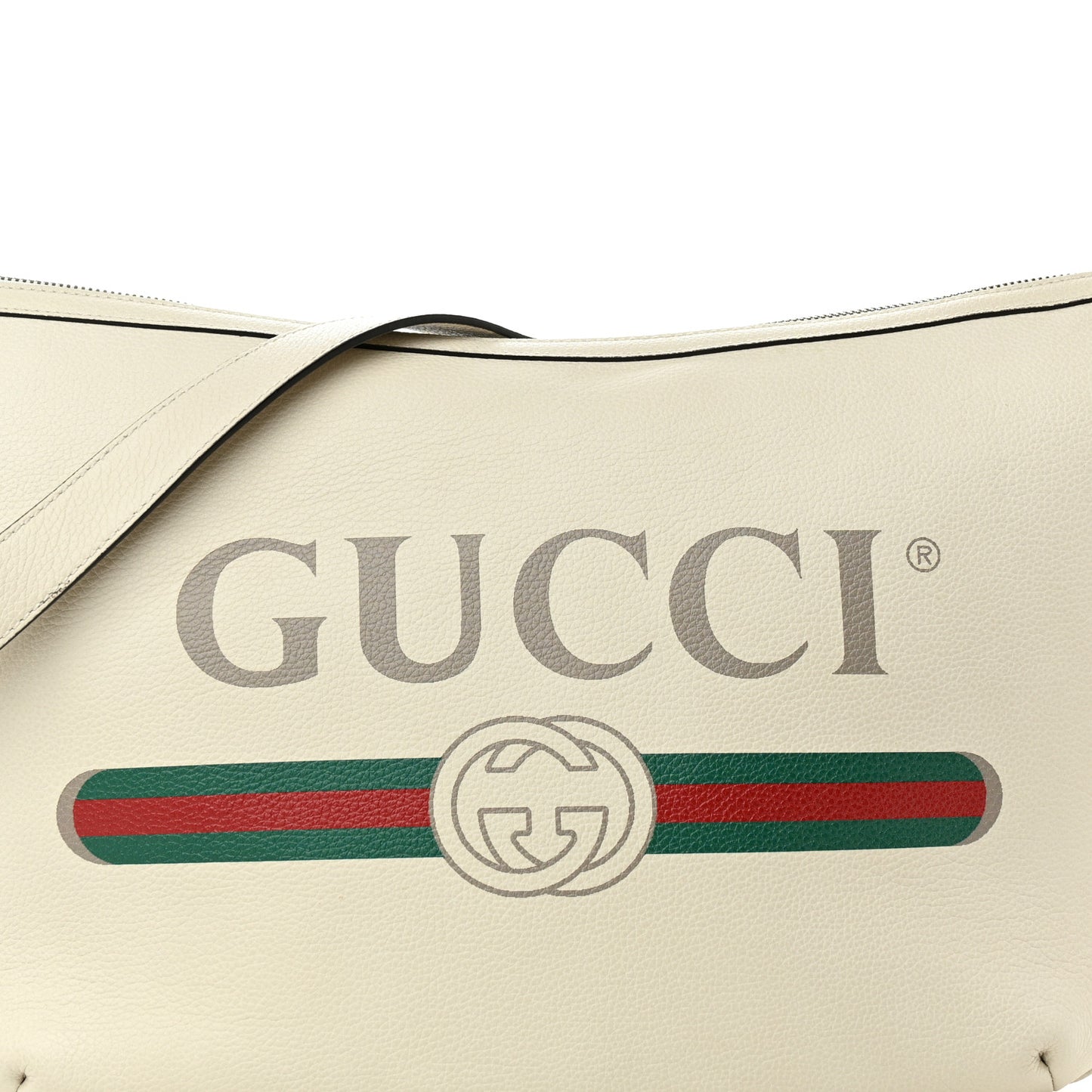 Grained Calfskin Logo Half Moon Hobo White