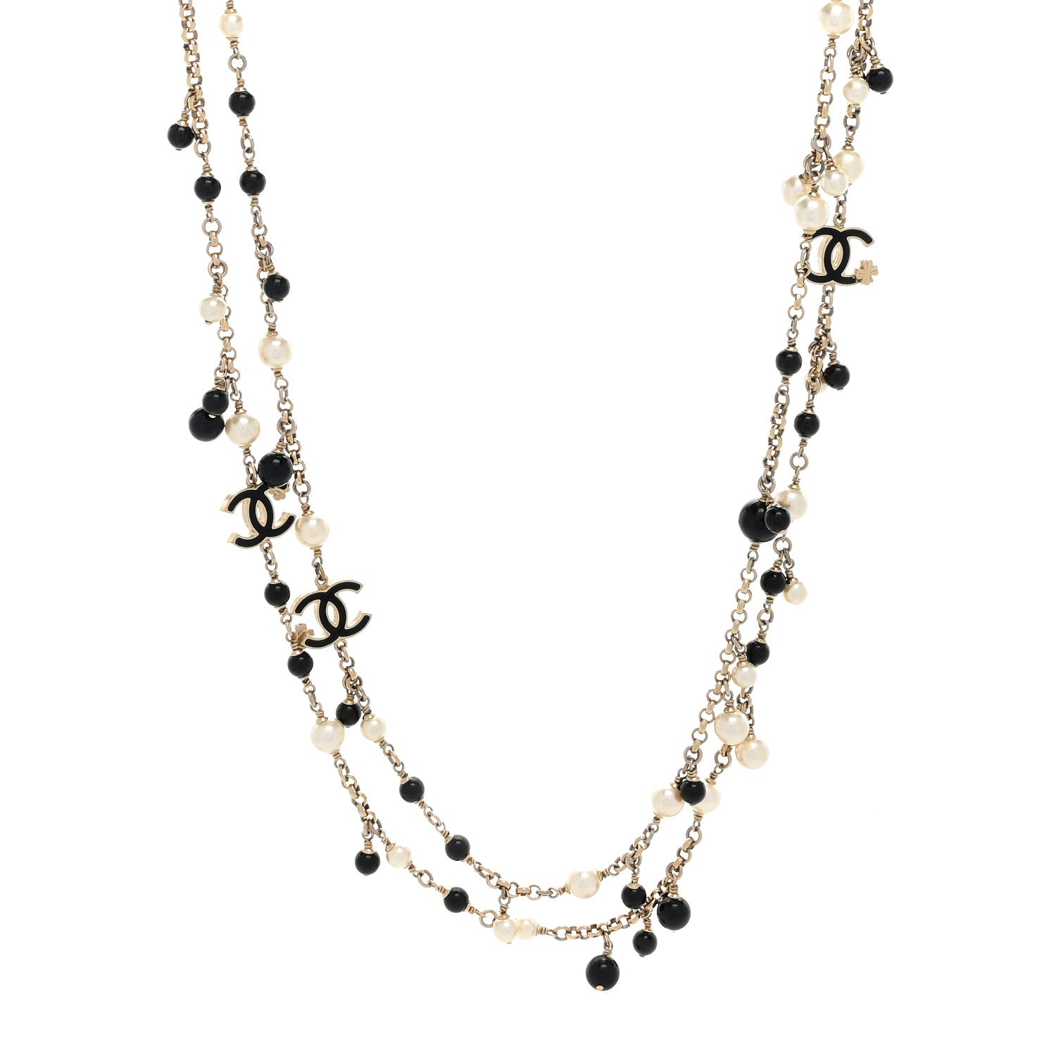 Chanel Pearl Bead Enamel CC Long Necklace Gold Black White 1 of 3