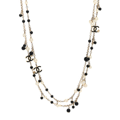 Chanel Pearl Bead Enamel CC Long Necklace Gold Black White 1 of 3