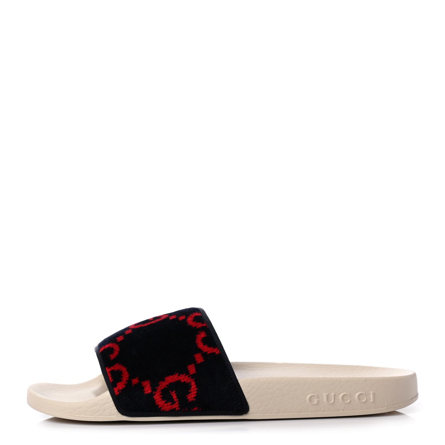 Velvet GG Monogram Slide Sandals 37 Blue Red