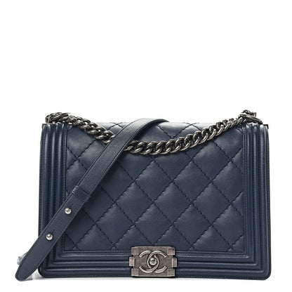 Chanel Calfskin Double Stitch New Medium Boy Flap Navy Blue 1 of 10