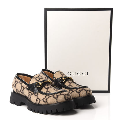 Gucci Covered Wool Cordovan Lux GG Monogram Mens Harald Horsebit Platform Loafers 8.5 Beige Ebony 10 of 10
