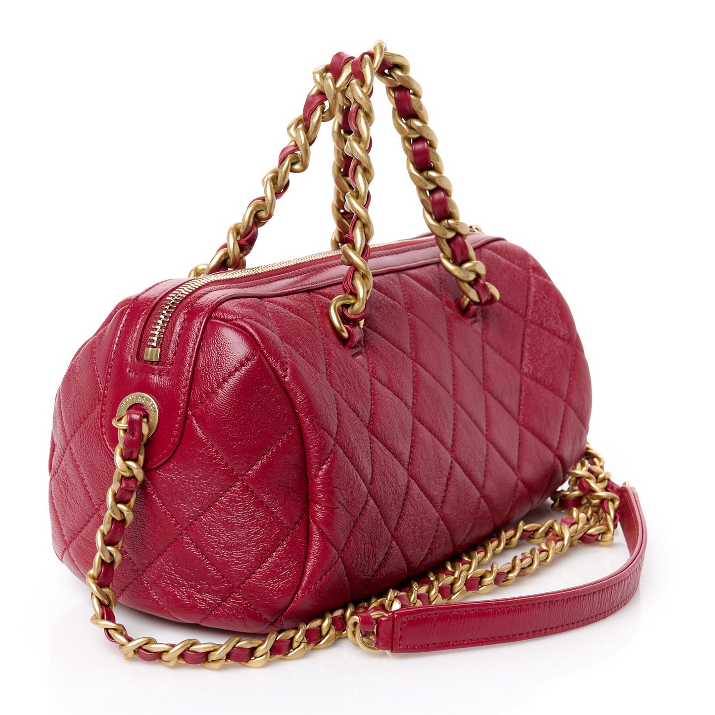 Shiny Lambskin Quilted Fashion Therapy Bowling Bag Red